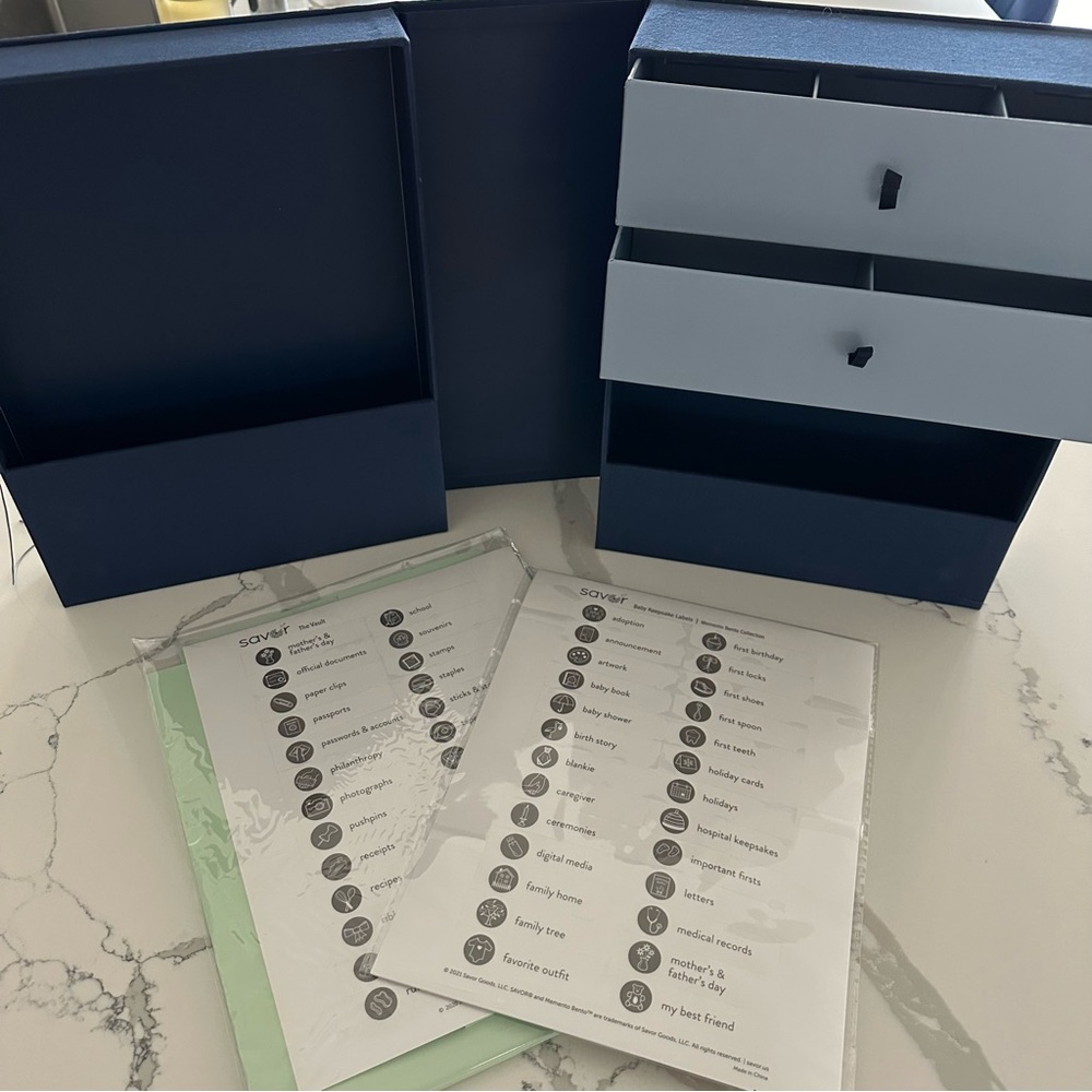 Savor Baby Keepsake Memory Organizer Box w/ Labels - Pregnancy + Baby Shower